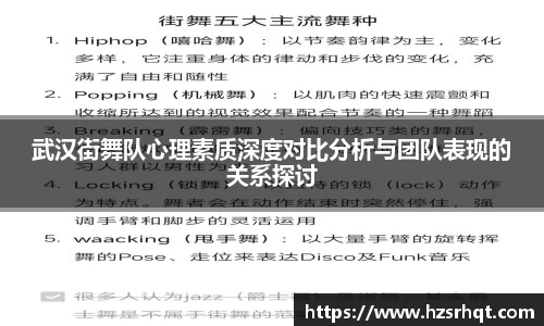 武汉街舞队心理素质深度对比分析与团队表现的关系探讨
